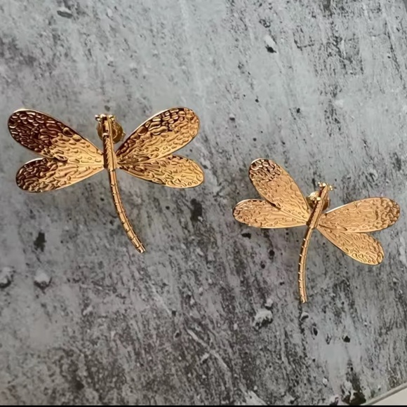 Anthropologie Jewelry - Gold Dragonfly Earrings